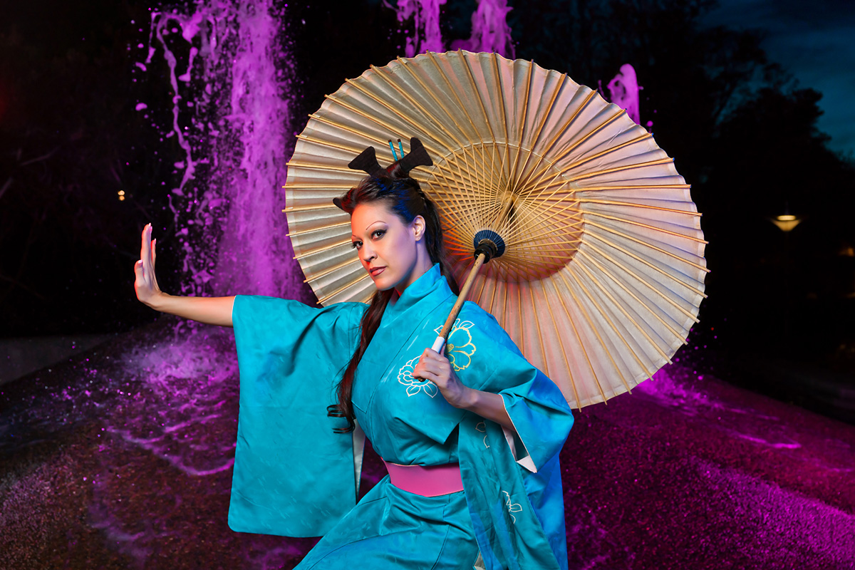 Woman posing in blue chinese hanfu with umbrella, hanfu, traditional chinese hanfu, photography workshop, atlanta photography workshop