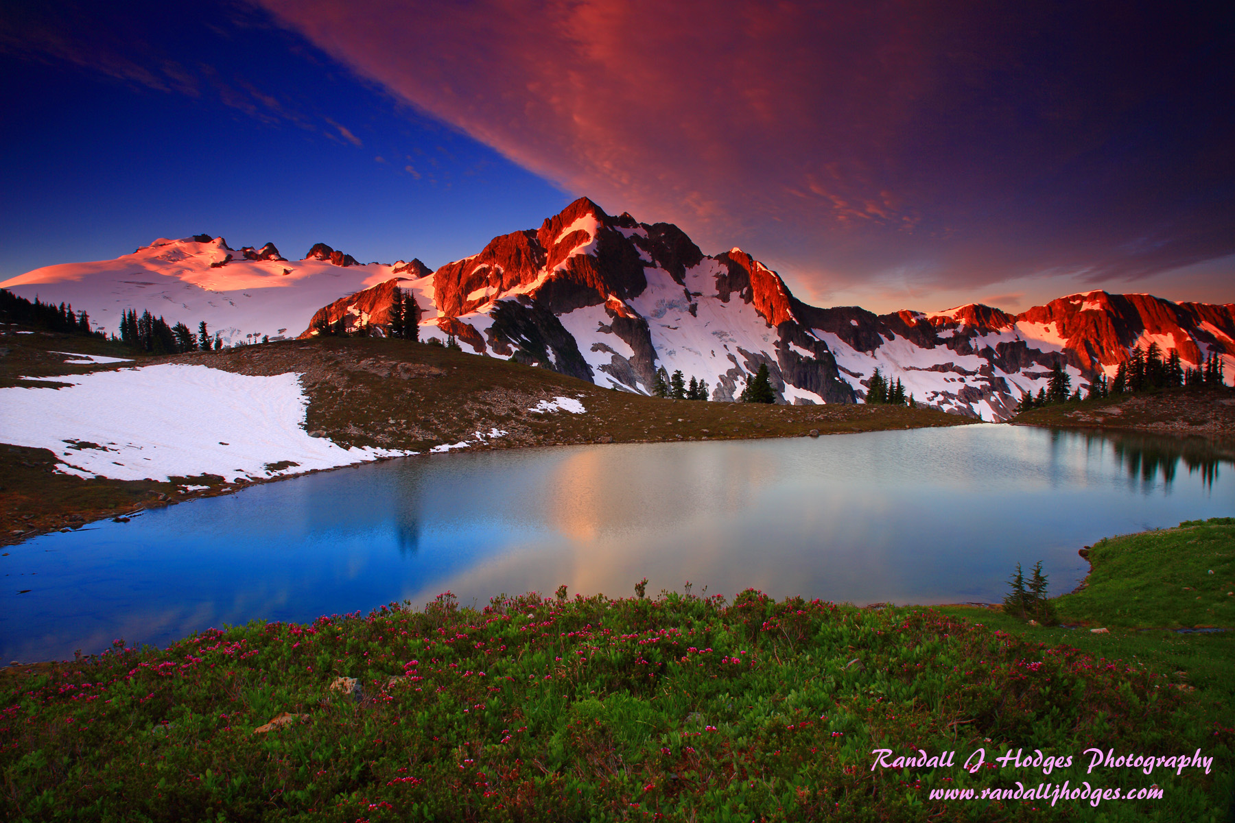 Sunrise with Whatcom Peak and Mt Challenger over tapto Lake Deep in the Wilderness of North Cascades National Park in Washington, Fisheye Connect, Randall Hodges, Photography Workshop, Washington