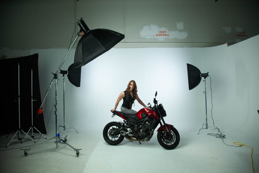 Behind-the-scenes view of motorcycle shots, photography workshop, studio photography, portrait photography, fisheye connect, model photography, motorcyle photography, nikon photography, atlanta photography